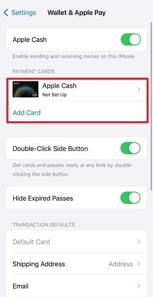 access wallet and apple pay settings