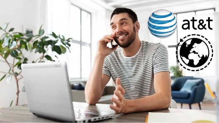 person calling with at&t logo & globe