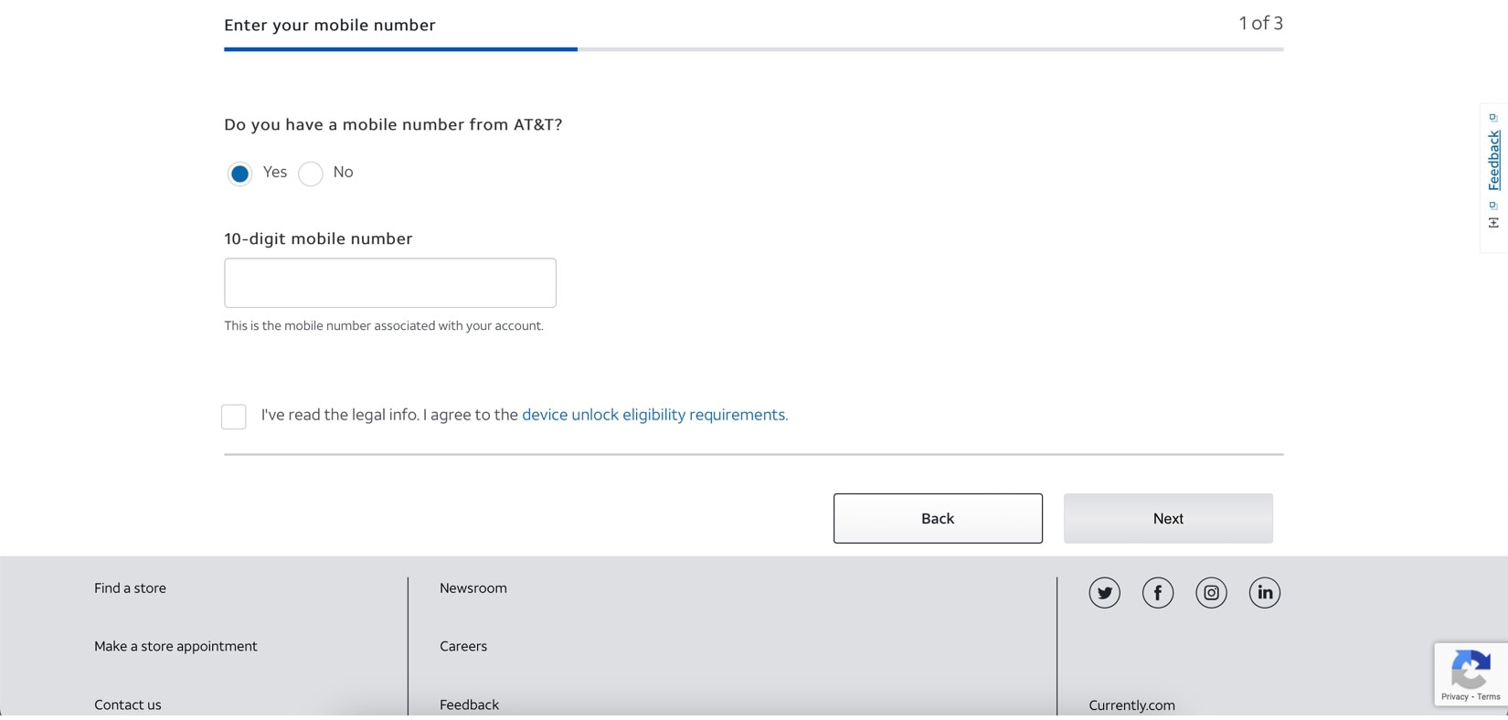 página de desbloqueio do número de celular da at&t