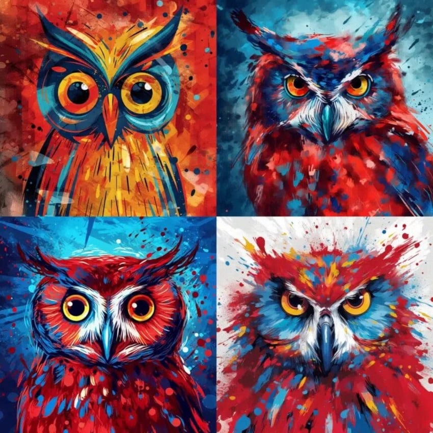ai art from a prompt describing a red owl in abstract expressionism