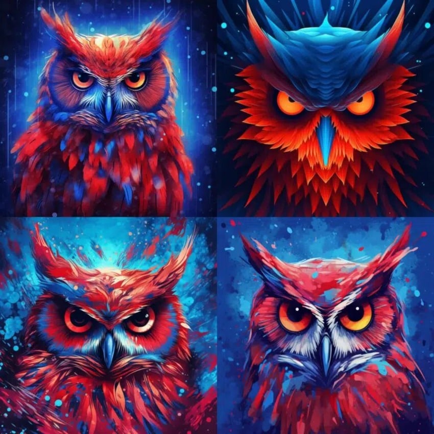 abstract expressionism ai art from a prompt describing a red owl in volumetric lighting