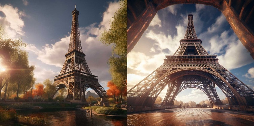 ai art della Torre Eiffel ispirati da un prompt incentrato sull'illuminazione cinematografica
