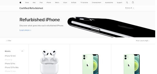 La interfaz de usuario de la Tienda de Productos Reacondicionados de Apple.