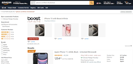 The user interface of Amazon Renewed.