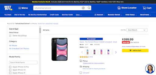 The user interface of Best Buy.