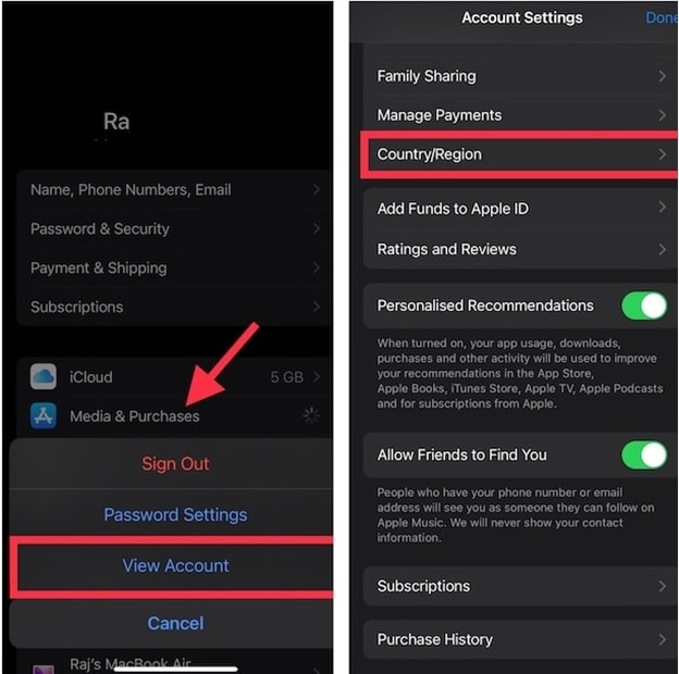 change country on iphone settings