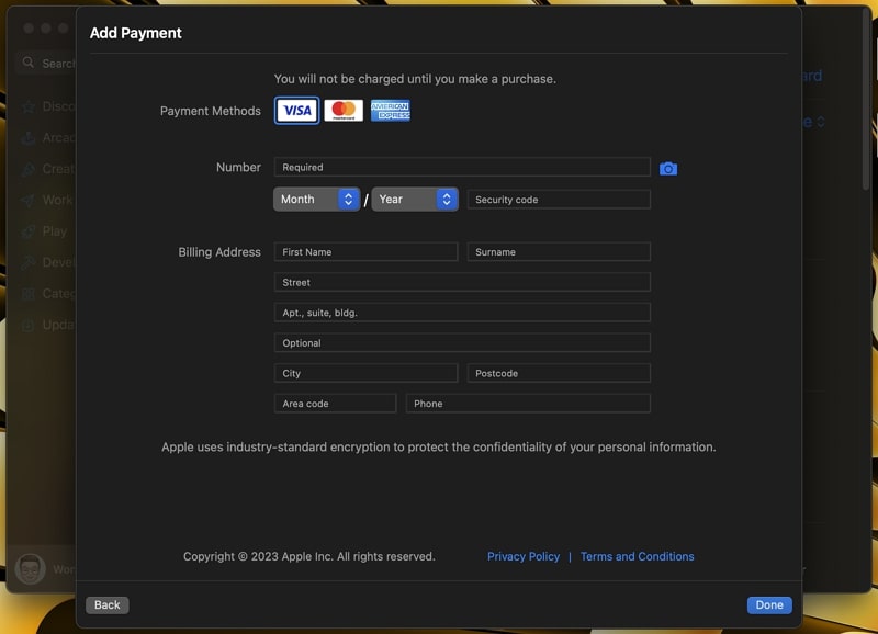 add new credit card details
