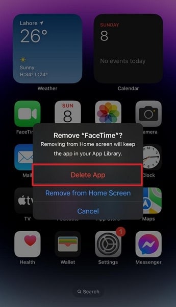 tap on delete app option
