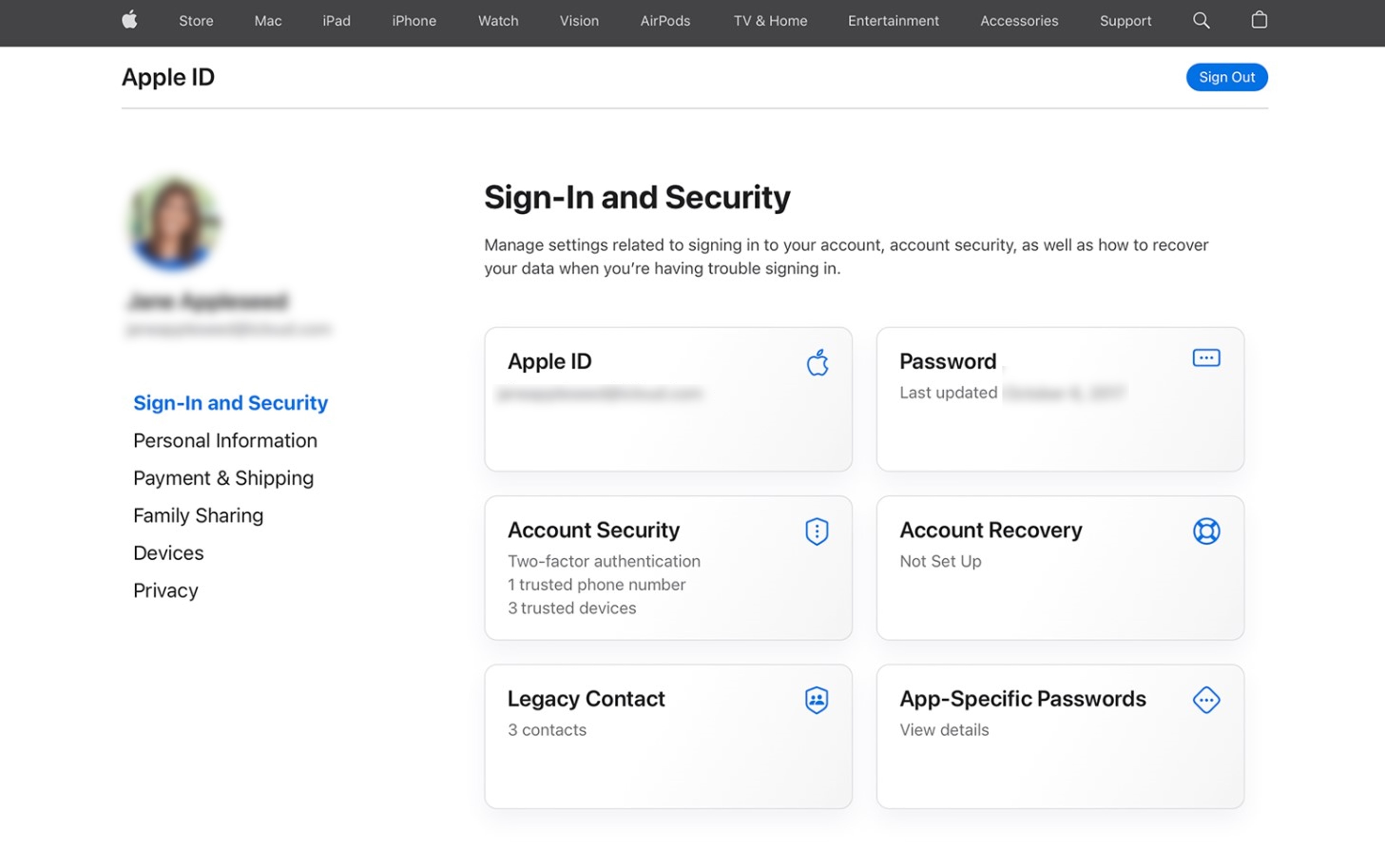change apple id password on web