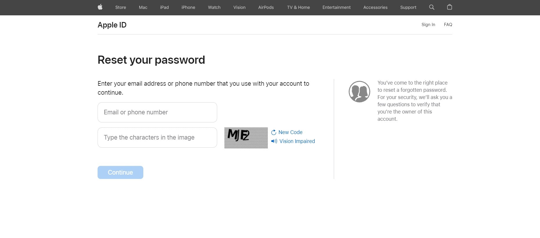 reset apple id password on web