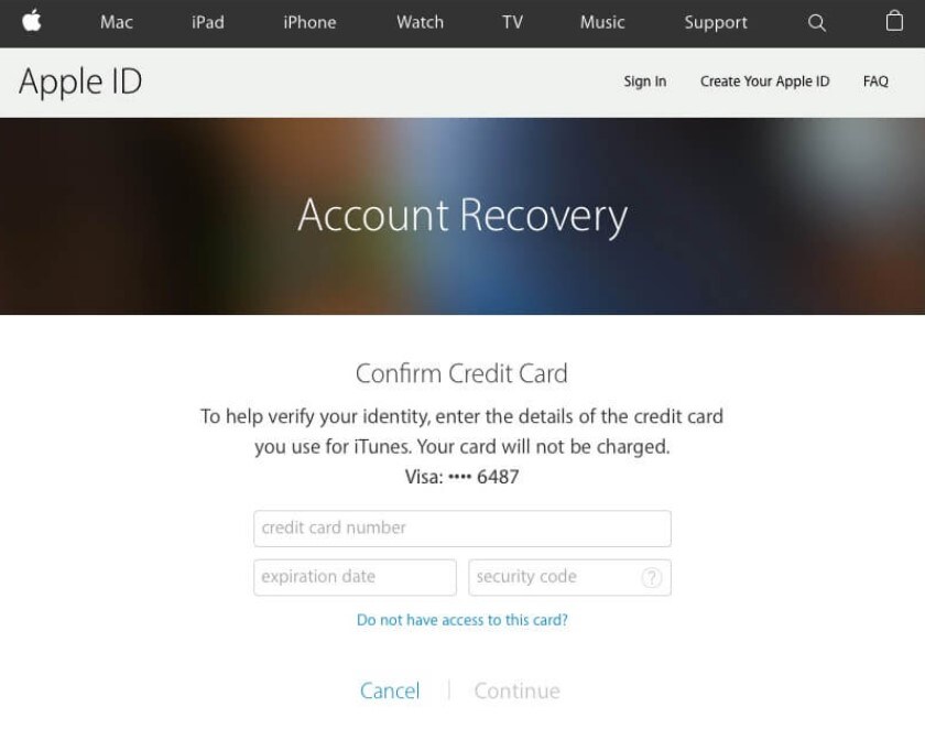 confirm credit card for account recovery