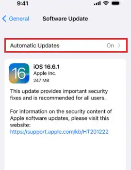 actualizaciones automáticas de ios