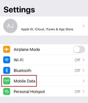 iphone mobile data