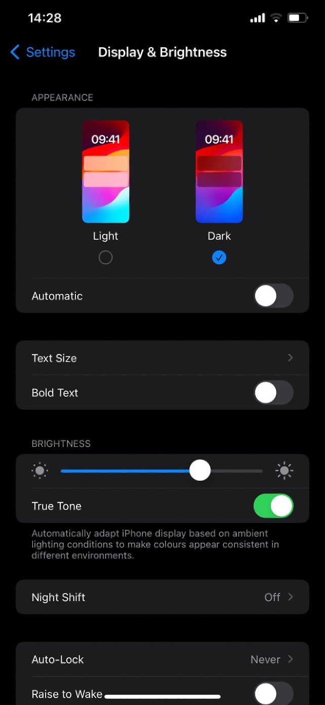 menu del display e della luminosità dell'iphone
