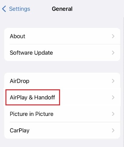 airplay and handoff settings