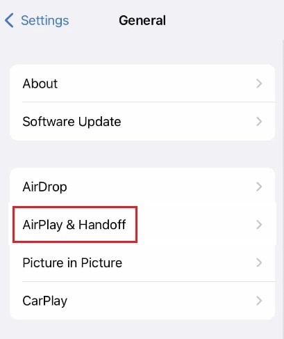 impostazioni di airplay e handoff