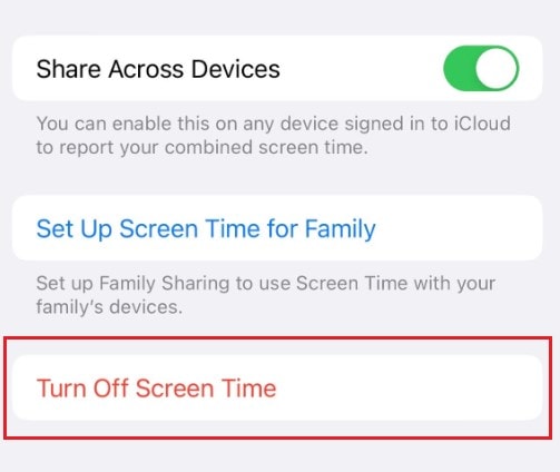 turn off screen time