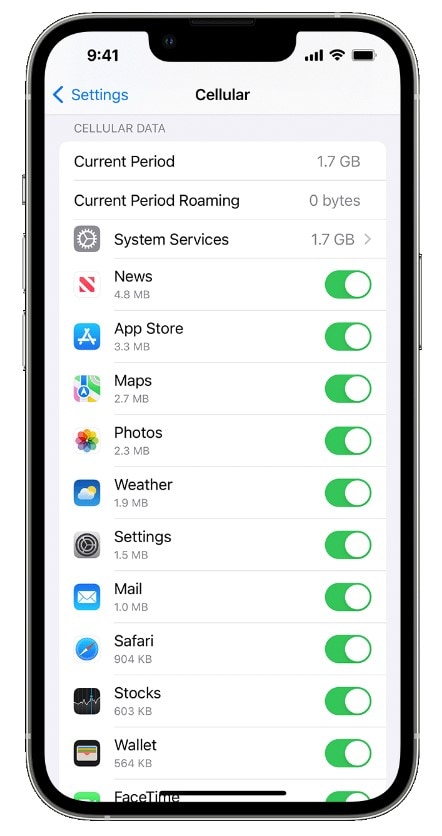 iphone apps cellular data usage