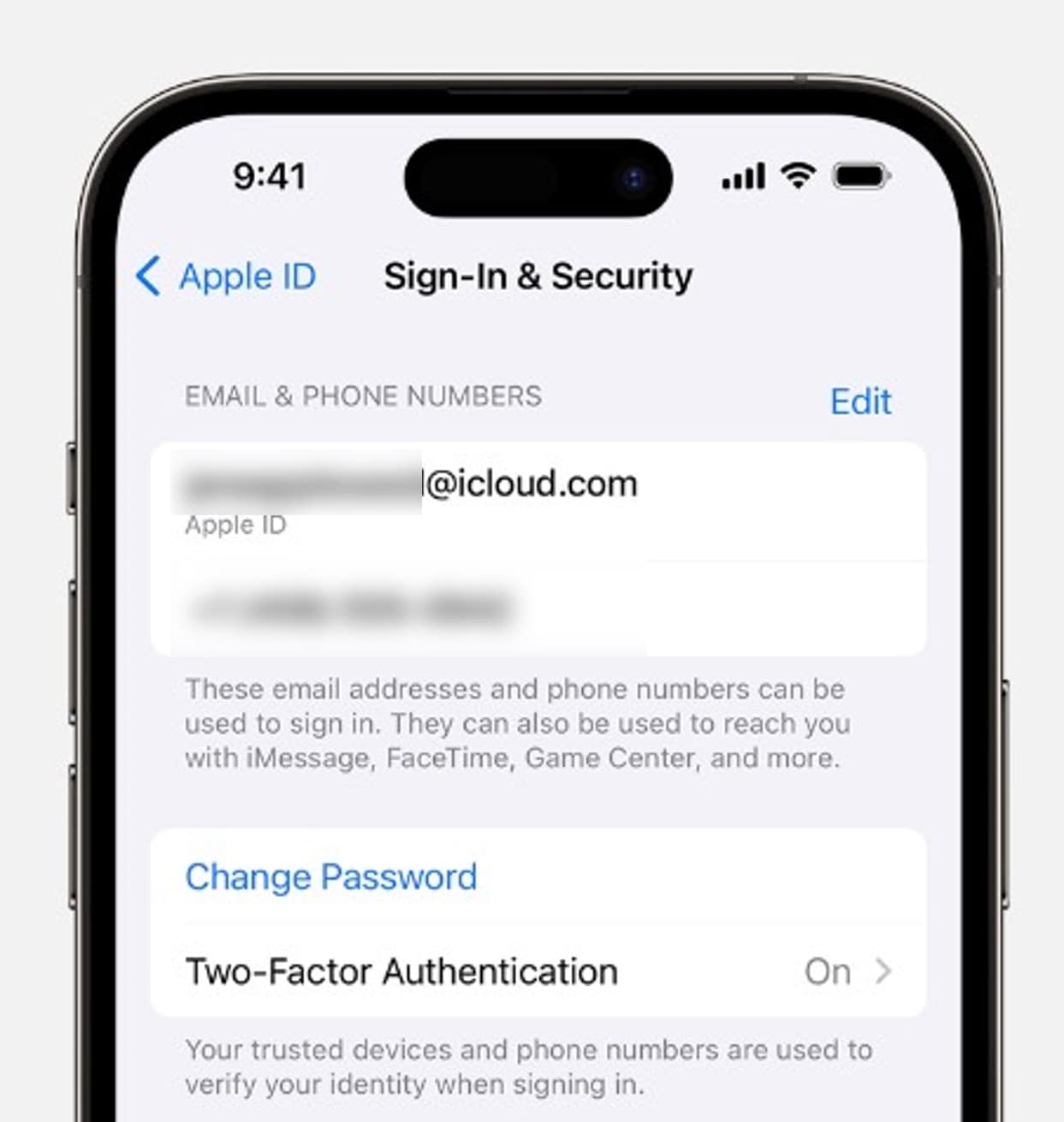 iphone change password interface