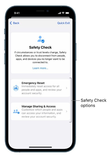 opzioni del controllo di sicurezza su iPhone