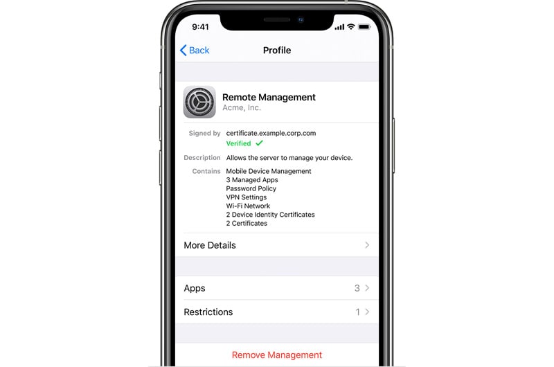 Remote management on iOS device