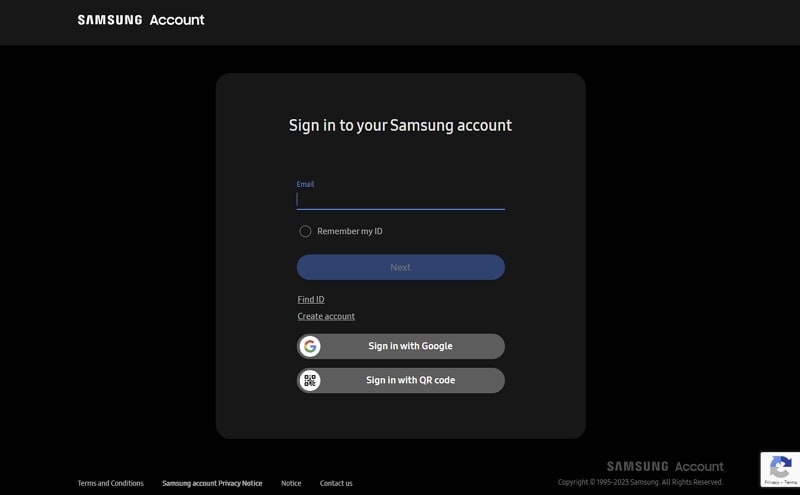 accesso all'account Samsung