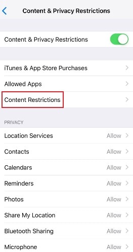 content restrictions iphone