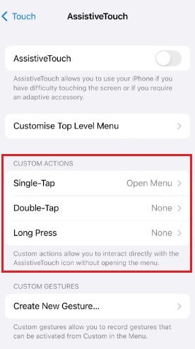 custom actions assistivetouch