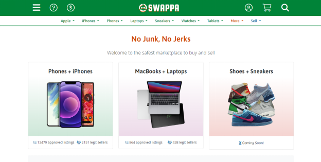Interfaz del sitio web oficial de Swappa