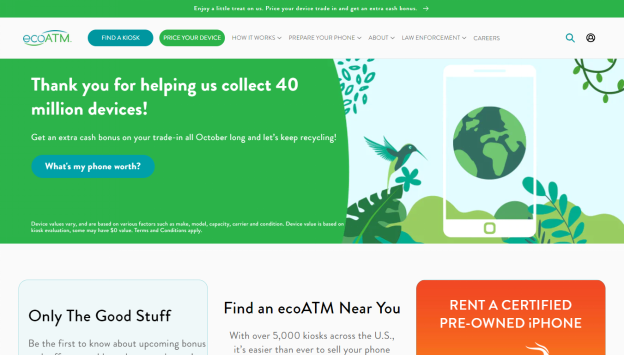Interfaz del sitio web oficial de ecoATM