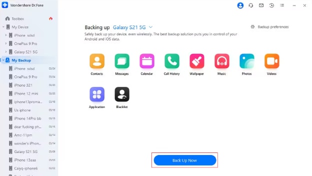 Start backup after connecting your device