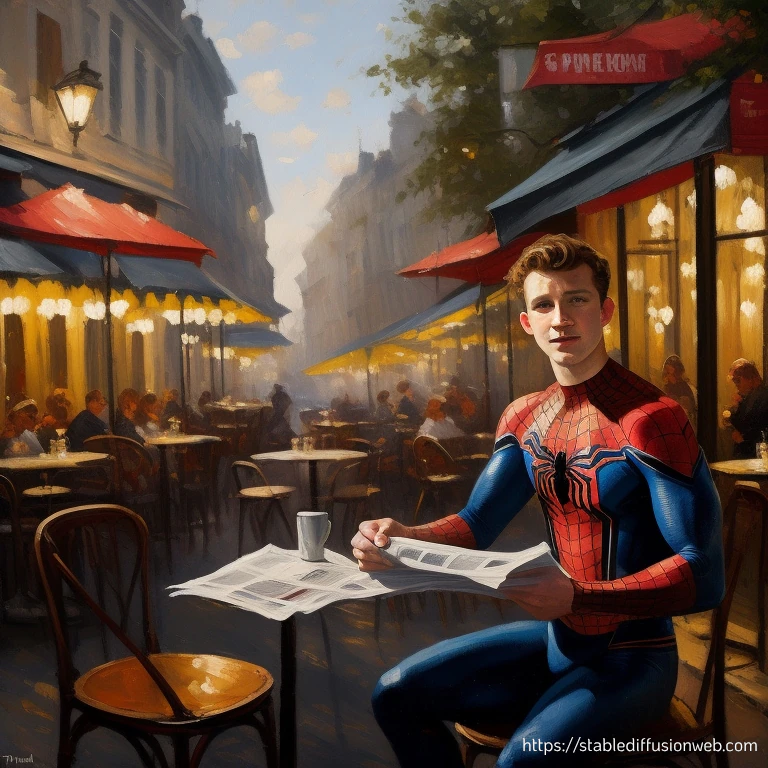 imagen de difusión estable de spider-man en un café francés