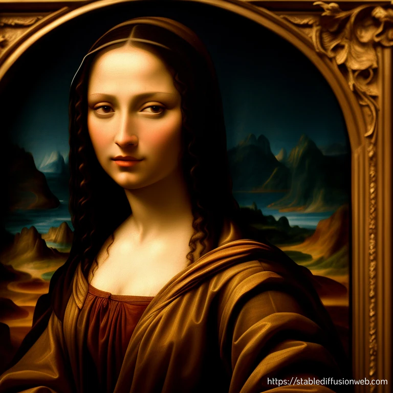 صورة stable diffusion لـmonica bellucci وهي في دور mona lisa