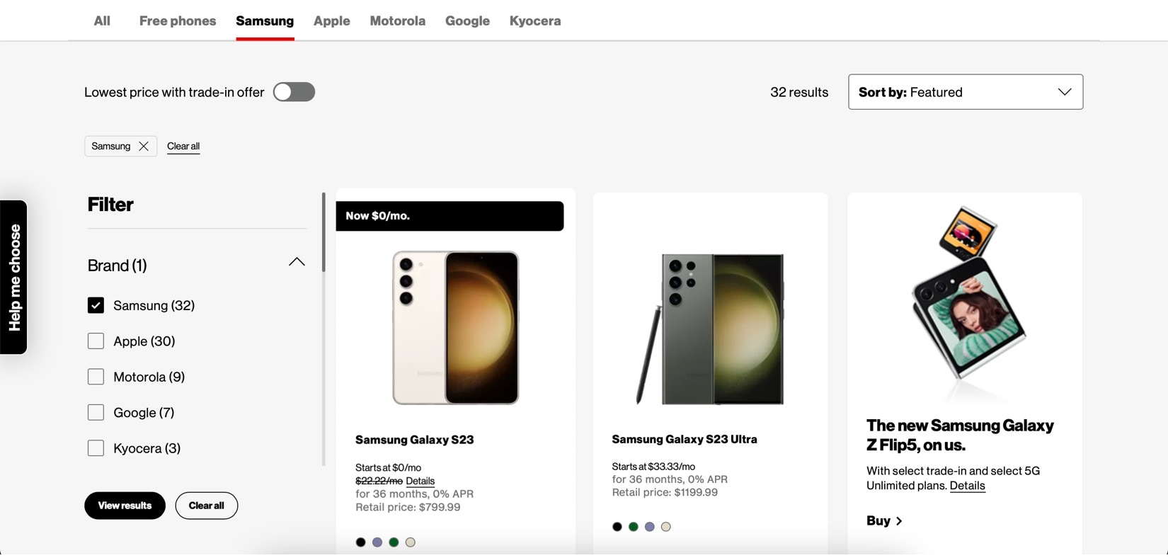 página de ofertas de telefones Samsung da verizon