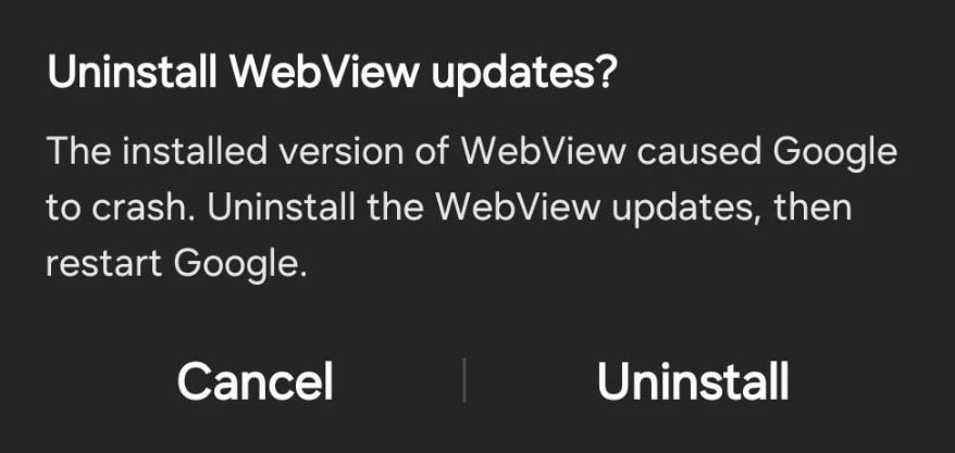 webview crash google app