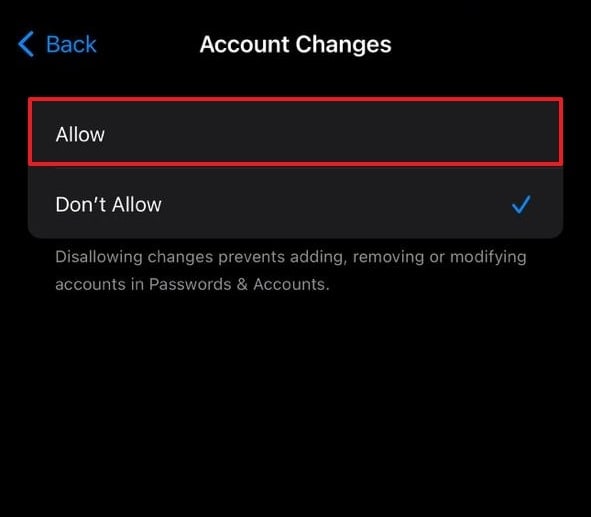 enable the account changes