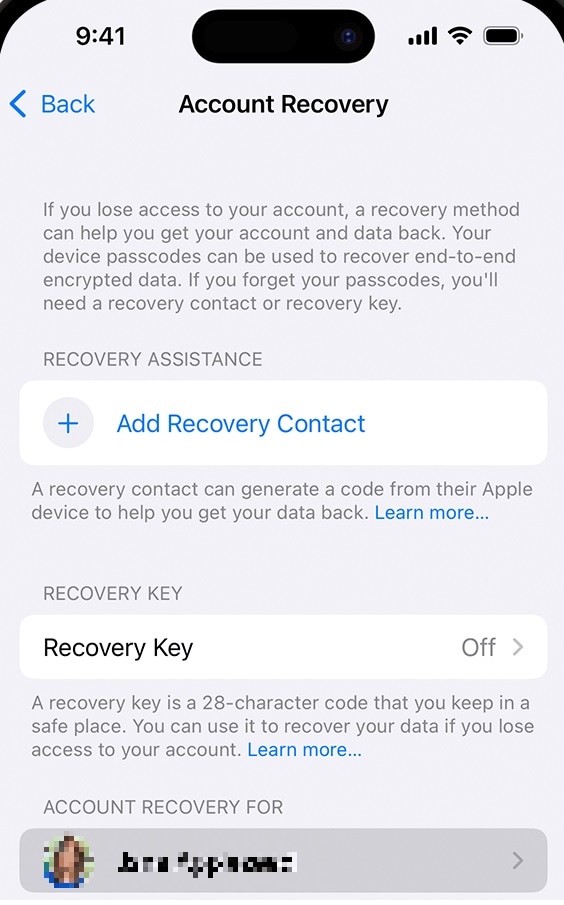 iphone recovery key window