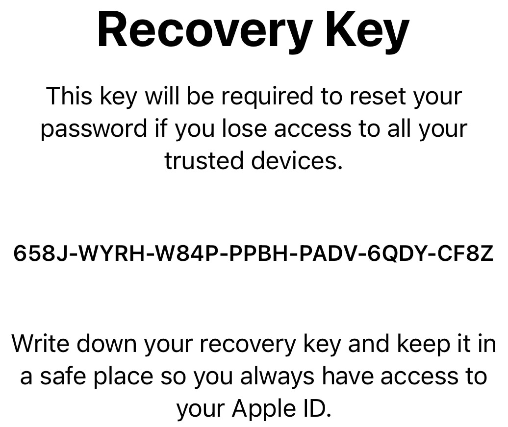 sample of apple recovery key