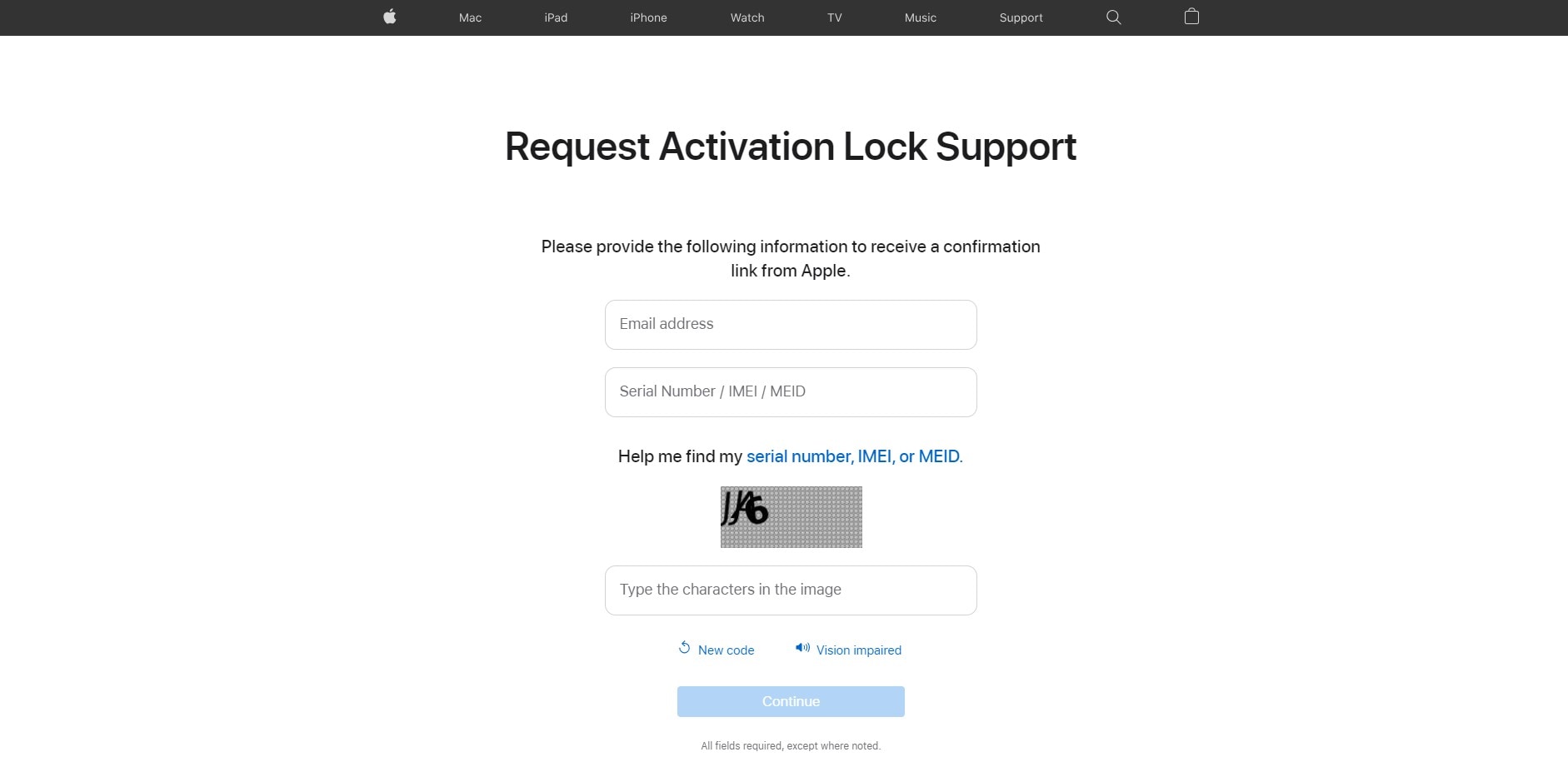 request activation lock support online