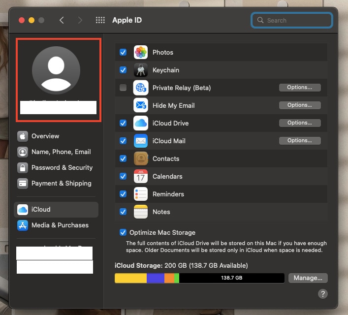 mac apple id settings