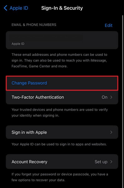 tap on change password feature