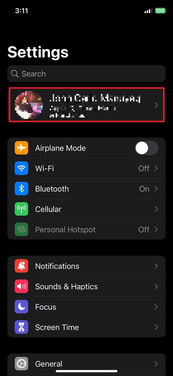 iphone settings main window