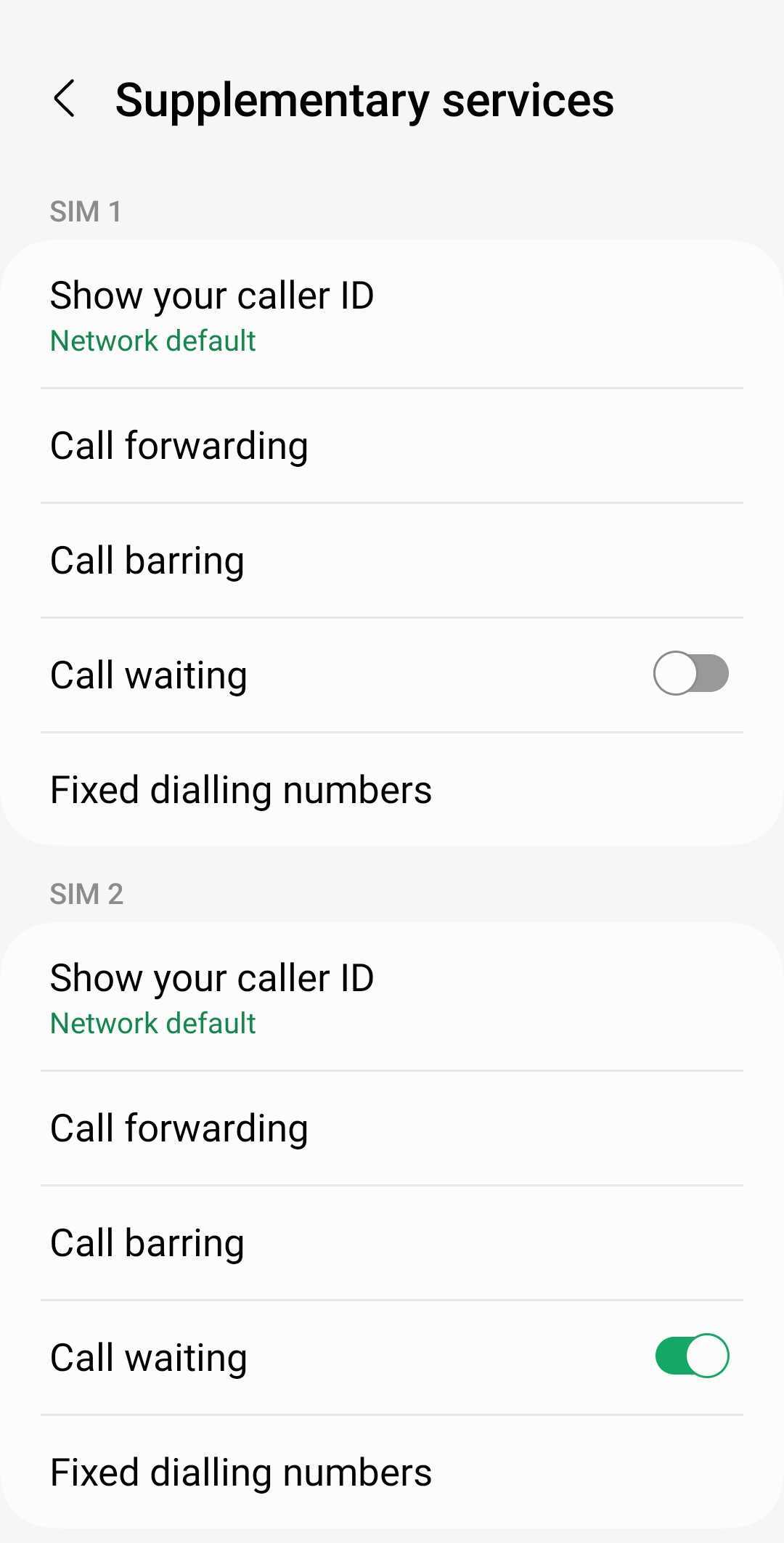 call settings supplementary services