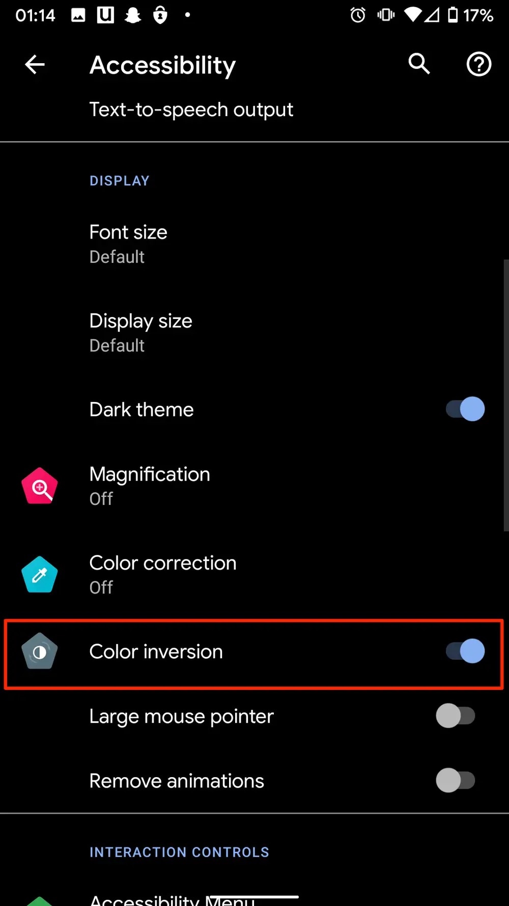 color inversion option turned on