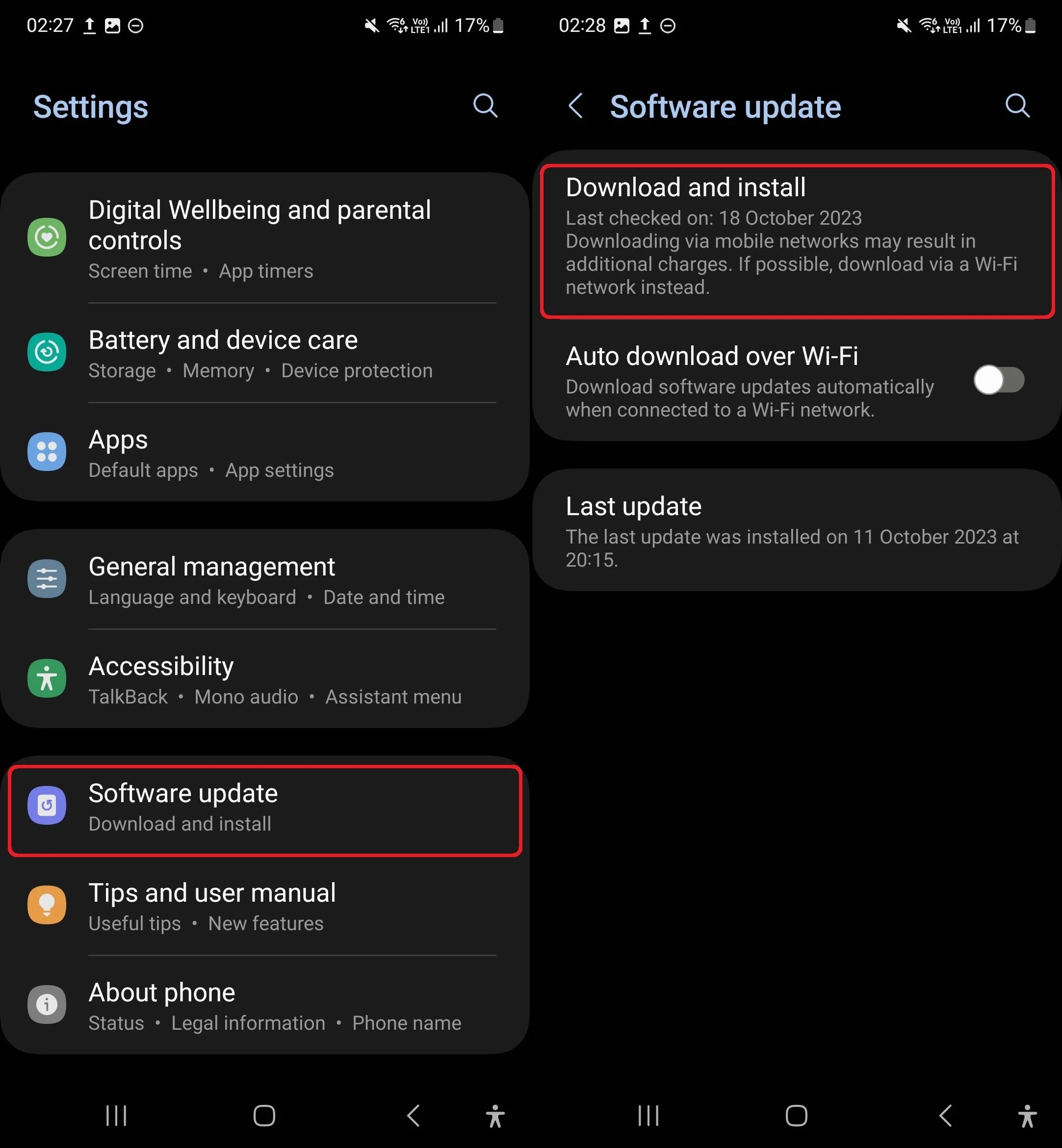 checking for system updates on android