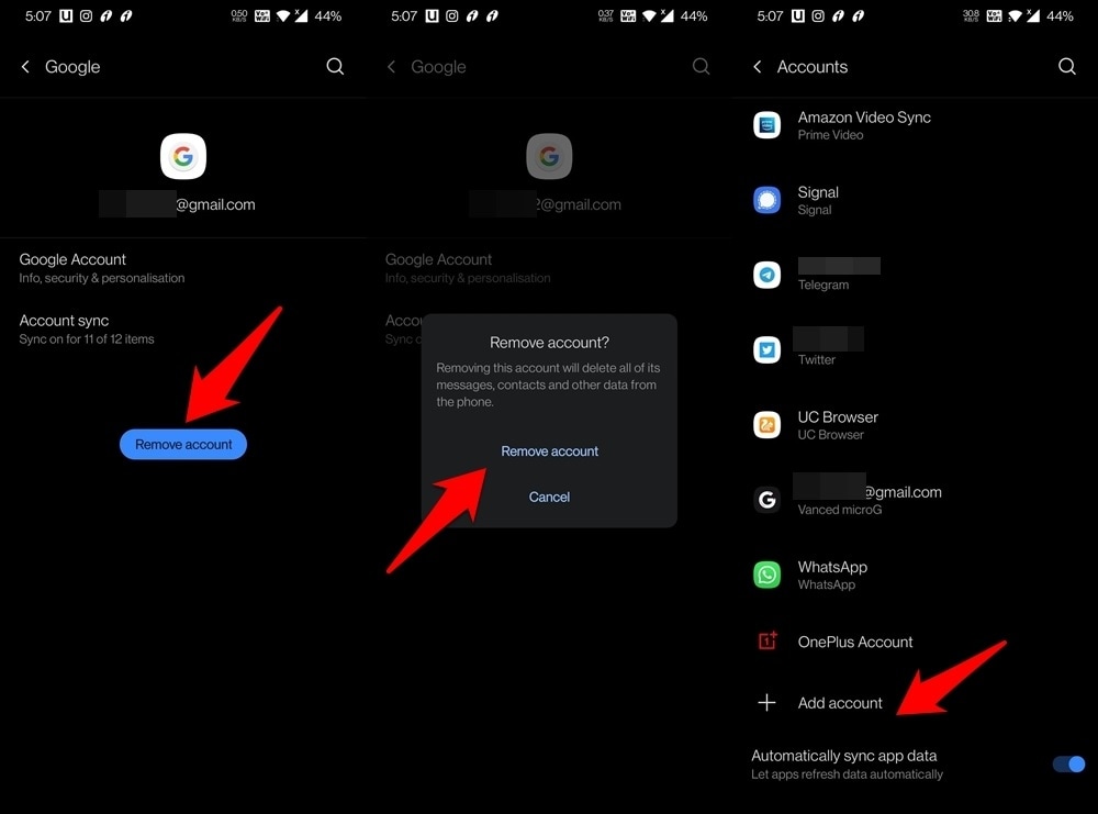 re-adding google account on android