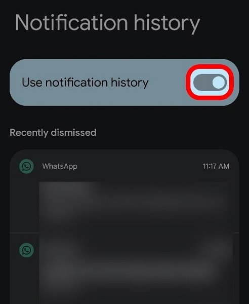 enable use notification history feature