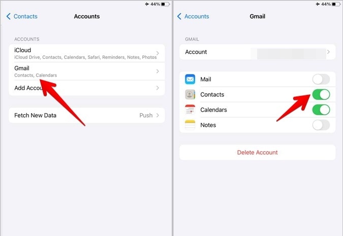 enable contacts option for all accounts