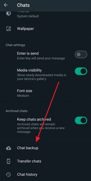tap the chat backup option