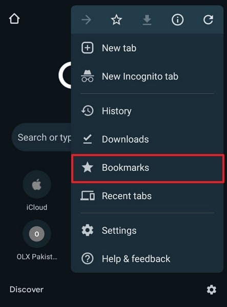 choose the bookmarks option
